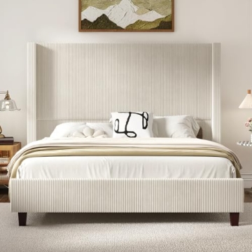 HOWE Corduroy Upholstered King Bed Frame - Elegant & Sturdy