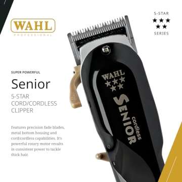Wahl Professional 5 Star Cordless Senior Clipper Precision Fade Blades Metal Housing 80 Min Runtime