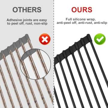 MERRYBOX Roll Up Dish Drying Rack, Silicone Wrapped Over The Sink Dish Rack Foldable Dish Drainer Anti-Slip Dish Racks for Kitchen Counter, Multipurpose Kitchen Sink Drying Rack, 18" x 13", Black