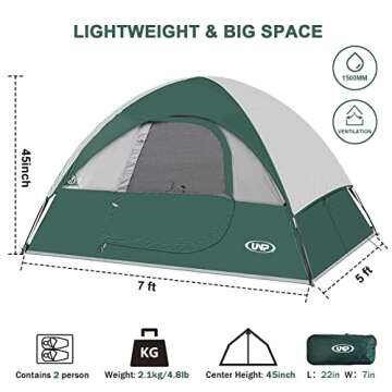 Camping Tent 2 Person, Waterproof Windproof Tent with Rainfly Easy Set up-Portable Dome Tents for Camping