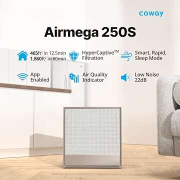 COWAY Air Purifiers 250S for Home - Large Coverage, Smart Features, True HEPA