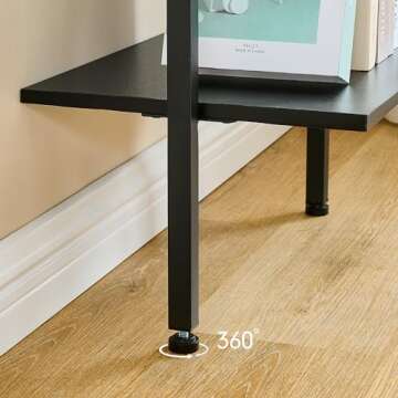 Tajsoon Ladder Shelf, 5-Tier Wood Wall Mounted Bookshelf with Metal Frame, Industrial Vertical Bookcase, Open Design Shelves for Bedroom, Home Office, Collection, Plant Flower, Black