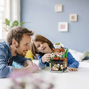 QIUXQIU Building Blocks Set Japanese Street View Mocha Shop Mini Bricks Model Toys Creative Simulation Architecture Building Toys