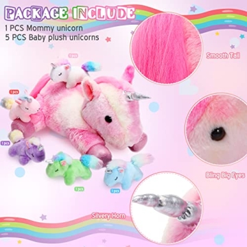 Sumind Unicorn Mommy Stuffed Animal with 5 Baby Unicorns