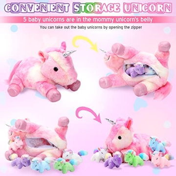 Sumind Unicorn Mommy Stuffed Animal with 5 Baby Unicorns
