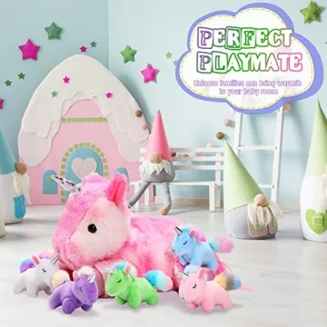 Sumind Unicorn Mommy Stuffed Animal with 5 Baby Unicorns