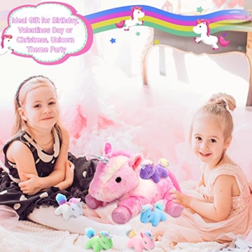 Sumind Unicorn Mommy Stuffed Animal with 5 Baby Unicorns