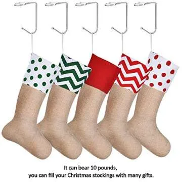 Sunshane 5 Pieces Christmas Stocking Holders Mantel Hooks Hanger Christmas Safety Hang Grip Stockings Clip for Christmas Party Decoration, Silver