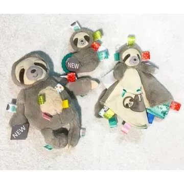 Taggies Sensory Stuffed Animal Soft Rattle with Teether Ring, Molasses Sloth