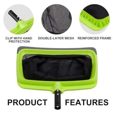 Sepetrel Swimming Pool Leaf Skimmer Net,Rubber Lip & Reinforced Frame Double-Layer Deep Rake(NO Pole)