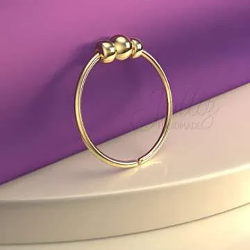 Gold Beaded Nose Ring - Dainty 8mm Hoop 24 Gauge Gold Beads Piercing – Snug 14K Gold Filled Nose Piercings – Body Jewelry Piercing Hoops – Gift Ready Purchase