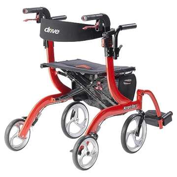 Drive Medical Nitro Dual Function Transport Wheelchair and Rollator Rolling Walker Combo with Hand A...
