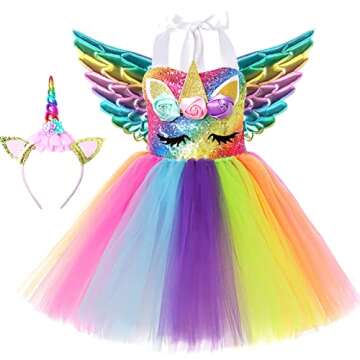 Soyoekbt Girls Unicorn Costume LED Light Up Unicorn Princess Dress Birthday Party Outfit Halloween T...