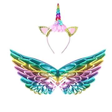 Soyoekbt Girls Unicorn Costume LED Light Up Unicorn Princess Dress Birthday Party Outfit Halloween Tutu Dress with Headband Rainbow Sequin+Rainbow Led 5-6Years