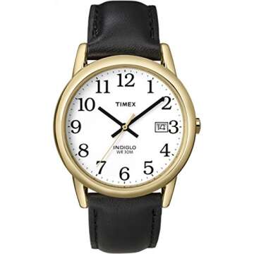 Timex Men's Easy Reader 35mm Watch – Gold-Tone Case White Dial with Black Leather Strap
