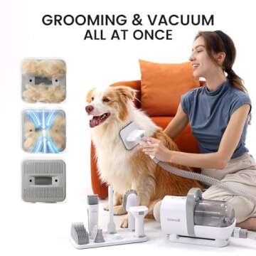 oneisall Dog Hair Vacuum & Dog Grooming Kit, Pet Grooming Vacuum with Pet Clipper Nail Grinder, 1.5L...