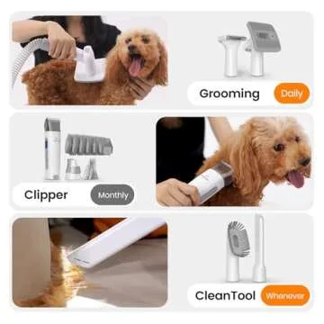 oneisall Dog Hair Vacuum & Dog Grooming Kit, Pet Grooming Vacuum with Pet Clipper Nail Grinder, 1.5L Dust Cup Dog Brush Vacuum with 7 Pet Grooming Tools for Shedding Pet Hair, Home Cleaning
