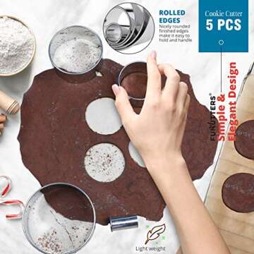 Cookie Cutter Set, 5 Pc. Kit, Measuring 1'', 2'', 3'', 4'' and 5'', Round Metal Baking Rings for Pastry, Biscuits, and Dough Cutting, Heavy Duty and Reusable, Multiple Sizes