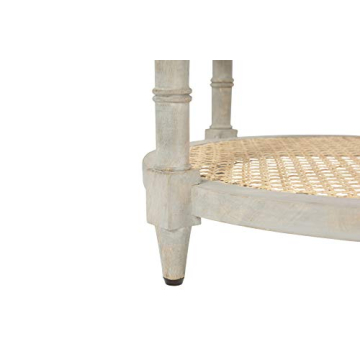 Creative Co-Op Round Solid Wood End Table with 2 Woven Cane Shelves, Grey Washed