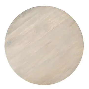 Creative Co-Op Round Solid Wood End Table with 2 Woven Cane Shelves, Grey Washed