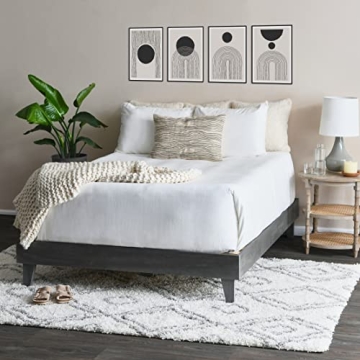 Creative Co-Op Round Solid Wood End Table with 2 Woven Cane Shelves, Grey Washed