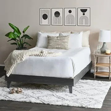 Creative Co-Op Round Solid Wood End Table with 2 Woven Cane Shelves, Grey Washed