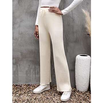 Cowasto Women's Wide Leg Sweatpants High Waisted Drawstring Rib Knit Fall Winter Pants Apricot Medium