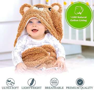 Baby Swaddle Blanket Bear 0-6 Months Cute Organic Ultra Soft Plush NewBorn Baby Essentials Must Have Infants Girls Boys Gender Neutral Stuff, Registry Gift Receiving Swaddling Wrap Clothes Shower Gift