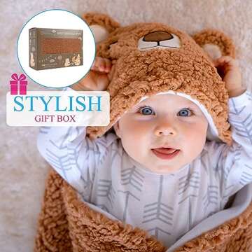 Baby Swaddle Blanket Bear 0-6 Months Cute Organic Ultra Soft Plush NewBorn Baby Essentials Must Have Infants Girls Boys Gender Neutral Stuff, Registry Gift Receiving Swaddling Wrap Clothes Shower Gift