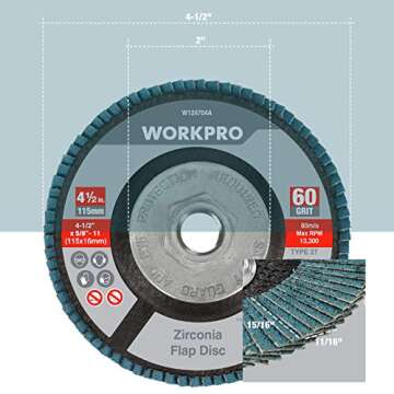 WORKPRO Zirconia Flap Disc - 5 Pack, 60 Grit, Grinding