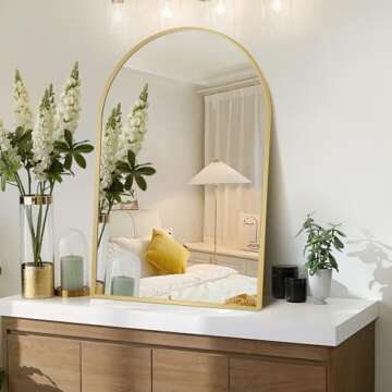 Minuover Arched Wall Mirror for Bathroom, 24"x36" Gold Mordern Metal Frame for Entryway Living Room ...