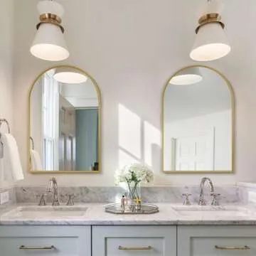 Minuover Arched Wall Mirror for Bathroom, 24"x36" Gold Mordern Metal Frame for Entryway Living Room Bedroom Wall Decor