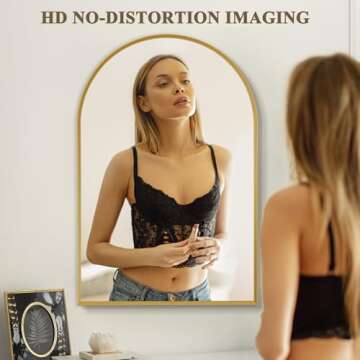 Minuover Arched Wall Mirror for Bathroom, 24"x36" Gold Mordern Metal Frame for Entryway Living Room Bedroom Wall Decor