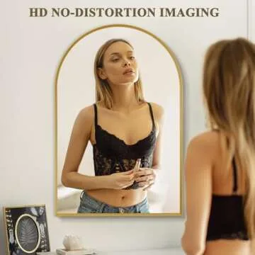 Minuover Arched Wall Mirror for Bathroom, 24"x36" Gold Mordern Metal Frame for Entryway Living Room Bedroom Wall Decor