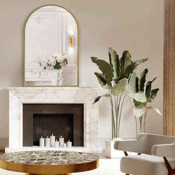 Minuover Arched Wall Mirror for Bathroom, 24"x36" Gold Mordern Metal Frame for Entryway Living Room Bedroom Wall Decor