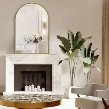 Minuover Arched Wall Mirror for Bathroom, 24"x36" Gold Mordern Metal Frame for Entryway Living Room Bedroom Wall Decor