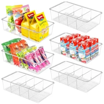 ZIZOTI Clear Pantry Organizer Bins with Removable Dividers