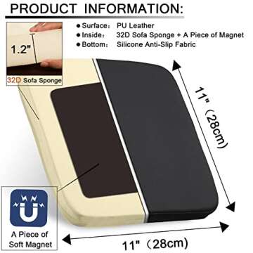 BUYUE Enhanced Anti-Slip Magnetic Bar Stool Cushions Set of 4, Luxury PU Leather Waterproof Small Seat Cushions for Café Bistro Stackable Metal Stools (Square, Black, 4)