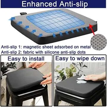 BUYUE Enhanced Anti-Slip Magnetic Bar Stool Cushions Set of 4, Luxury PU Leather Waterproof Small Seat Cushions for Café Bistro Stackable Metal Stools (Square, Black, 4)
