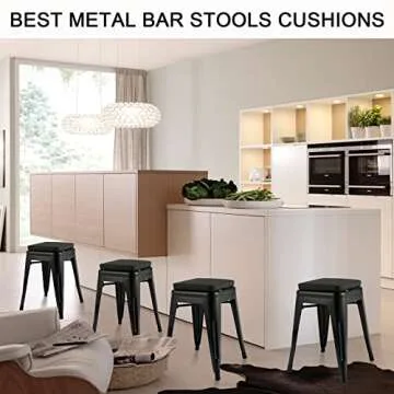 BUYUE Enhanced Anti-Slip Magnetic Bar Stool Cushions Set of 4, Luxury PU Leather Waterproof Small Seat Cushions for Café Bistro Stackable Metal Stools (Square, Black, 4)