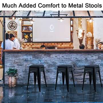 BUYUE Enhanced Anti-Slip Magnetic Bar Stool Cushions Set of 4, Luxury PU Leather Waterproof Small Seat Cushions for Café Bistro Stackable Metal Stools (Square, Black, 4)