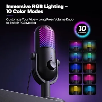 USB Microphone for PC Gaming: Condenser RGB Mic with Mute and Stand