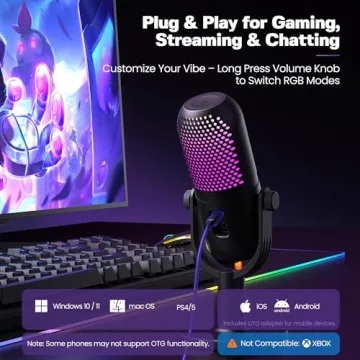 Professional USB Microphone with RGB Lights for Gaming