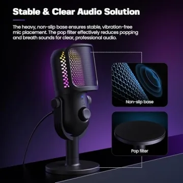 Professional USB Microphone with RGB Lights for Gaming