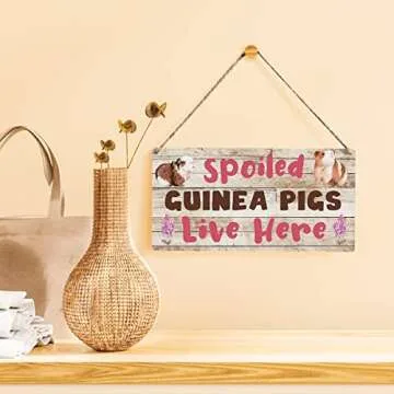 Qious Spoiled Guinea Pigs Live Here Sign Farmhouse Lovely Guinea Pigs Wooden Hanging Sign Plaque Rus...