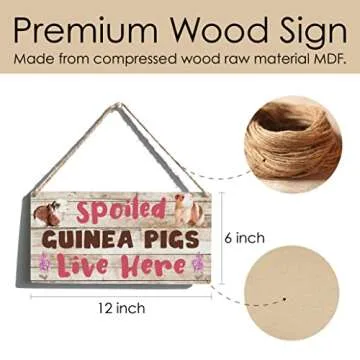 Qious Spoiled Guinea Pigs Live Here Sign Farmhouse Lovely Guinea Pigs Wooden Hanging Sign Plaque Rustic Wall Art Decor Home Decoration 12 x 6 Inches