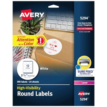 Avery High Visibility Printable Round Labels 2.5"