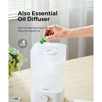 raydrop Cool Mist Humidifier Diffuser, 2.5L Essential Oil Diffuser, Top Fill Humidifier for Bedroom, Home and Office, Baby Humidifier with Adjustable Mist Output, Dial Knob, Auto Shut Off (White)