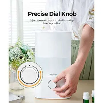 raydrop Cool Mist Humidifier Diffuser, 2.5L Essential Oil Diffuser, Top Fill Humidifier for Bedroom, Home and Office, Baby Humidifier with Adjustable Mist Output, Dial Knob, Auto Shut Off (White)