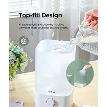 raydrop Cool Mist Humidifier Diffuser, 2.5L Essential Oil Diffuser, Top Fill Humidifier for Bedroom, Home and Office, Baby Humidifier with Adjustable Mist Output, Dial Knob, Auto Shut Off (White)